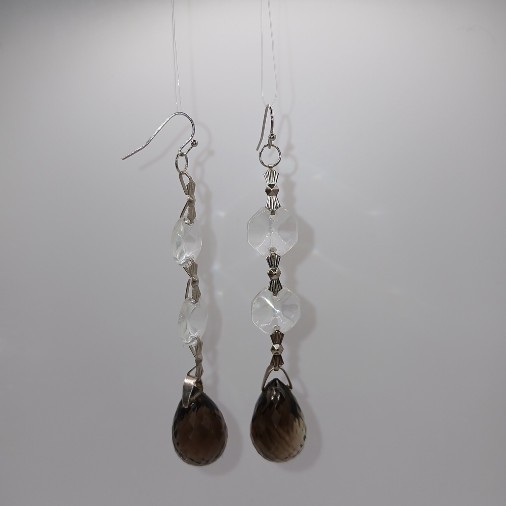 Chic Silver and Brown Crystal Drop Earrings